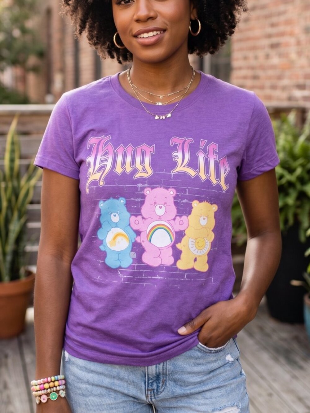 NWOT | Care Bears "Hug Life" Graphic Short Sleeve T-Shirt | Purple | XL